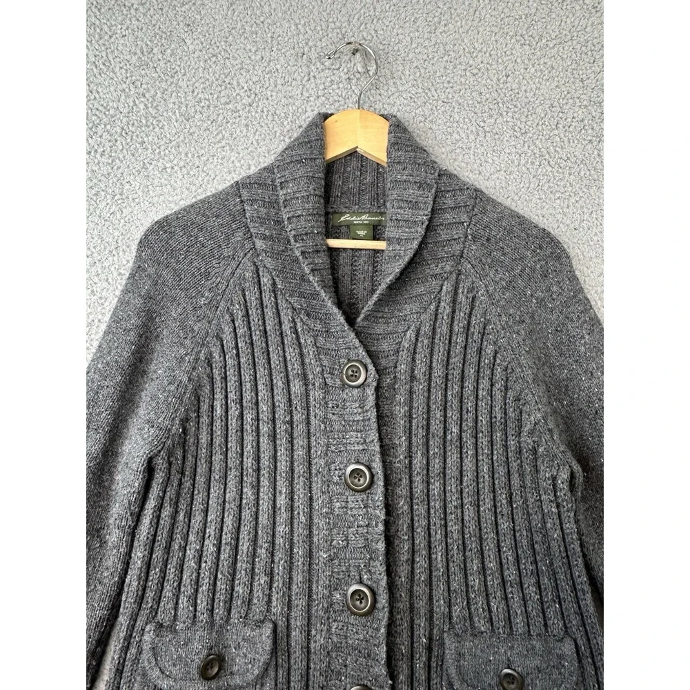 Eddie Bauer Cardigan Sweater Women XL Angora Blend Ribbed Shawl Collar Button Up